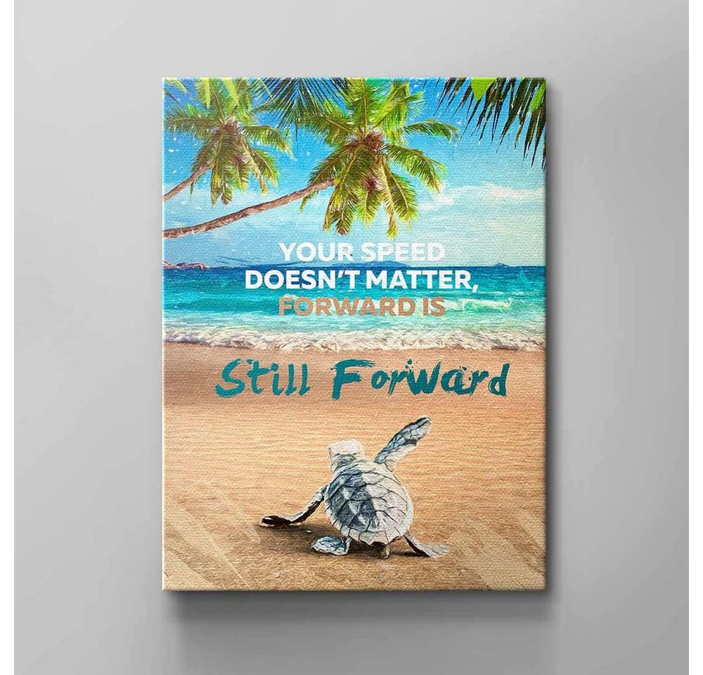 DOTCOMCANVAS® Leinwandbild, Englisch, Wandbild motivation schildkröte ozean vorwärts baum blau braun grün von DOTCOMCANVAS®