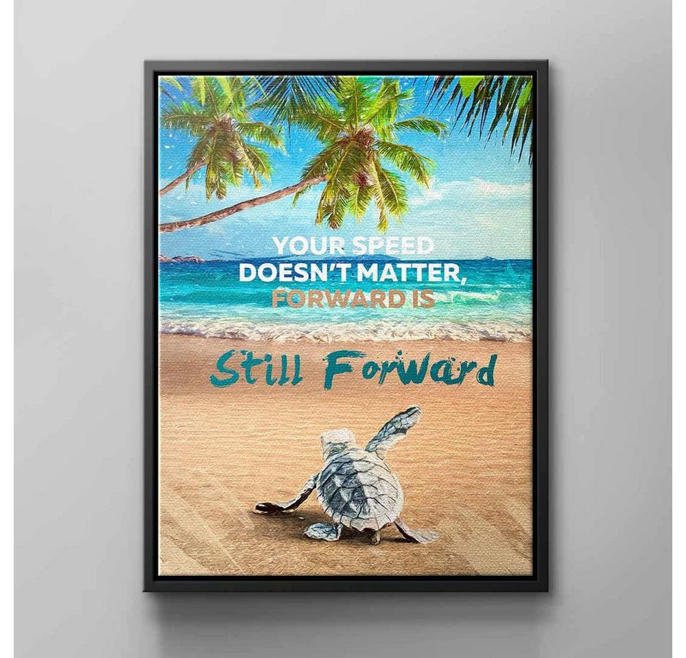 DOTCOMCANVAS® Leinwandbild, Englisch, Wandbild motivation schildkröte ozean vorwärts baum blau braun grün von DOTCOMCANVAS®