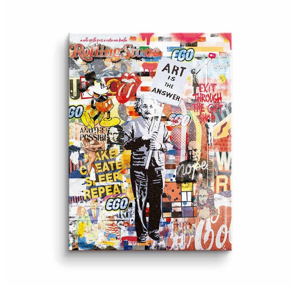 DOTCOMCANVAS® Leinwandbild, Leinwandbild Albert Einstein collage Pop Art Art is the answer von DOTCOMCANVAS®