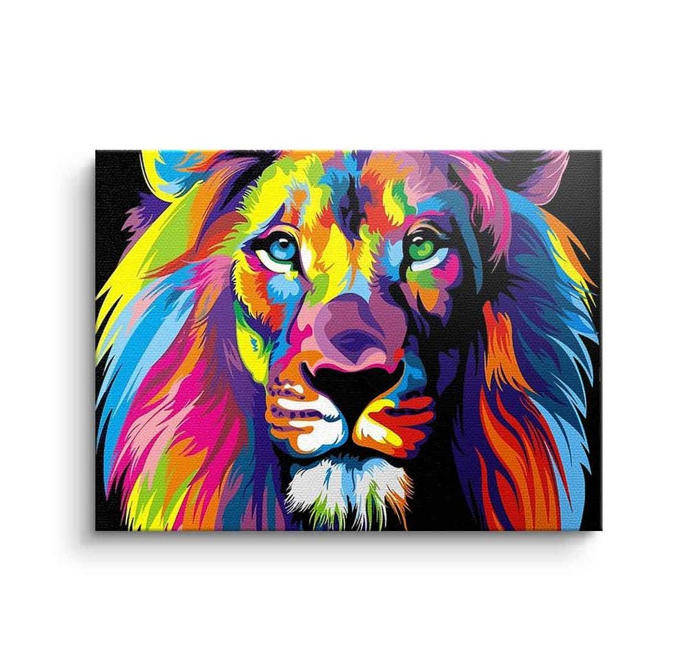 DOTCOMCANVAS® Leinwandbild, Leinwandbild Löwe Pop Art gemalt Neon Lion Natur und Tiere mit premium von DOTCOMCANVAS®