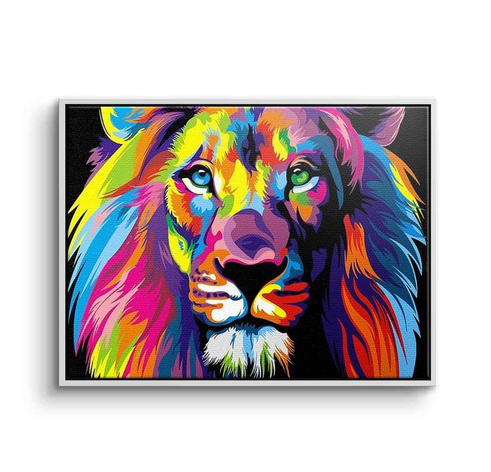 DOTCOMCANVAS® Leinwandbild, Leinwandbild Löwe Pop Art gemalt Neon Lion Natur und Tiere mit premium von DOTCOMCANVAS®