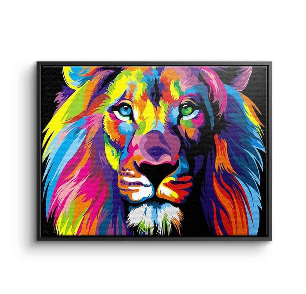 DOTCOMCANVAS® Leinwandbild, Leinwandbild Löwe Pop Art gemalt Neon Lion Natur und Tiere mit premium von DOTCOMCANVAS®