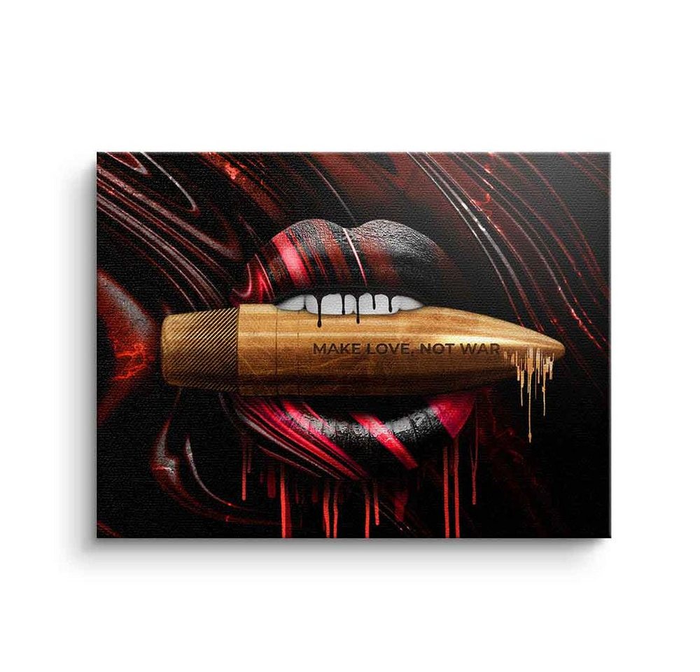 DOTCOMCANVAS® Leinwandbild, Leinwandbild Make Love Not War Motiv rote Lippen mit premium Rahmen von DOTCOMCANVAS®