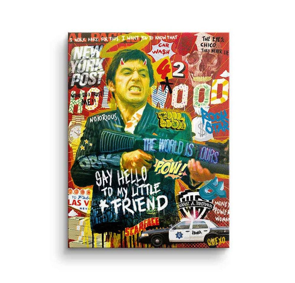 DOTCOMCANVAS® Leinwandbild, Leinwandbild Scarface Say hello Pop Art collage Al Pacino Tony Montana von DOTCOMCANVAS®