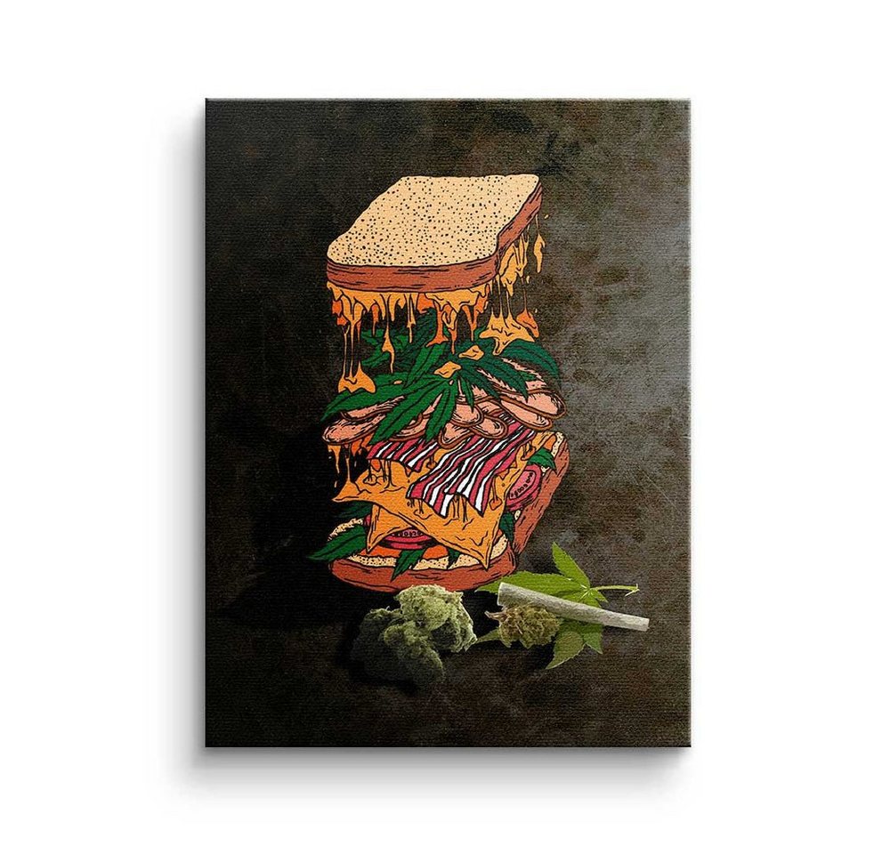 DOTCOMCANVAS® Leinwandbild, Premium Leinwandbild - Pop Art - Cannabis Sandwich - Mindset - Motiva von DOTCOMCANVAS®