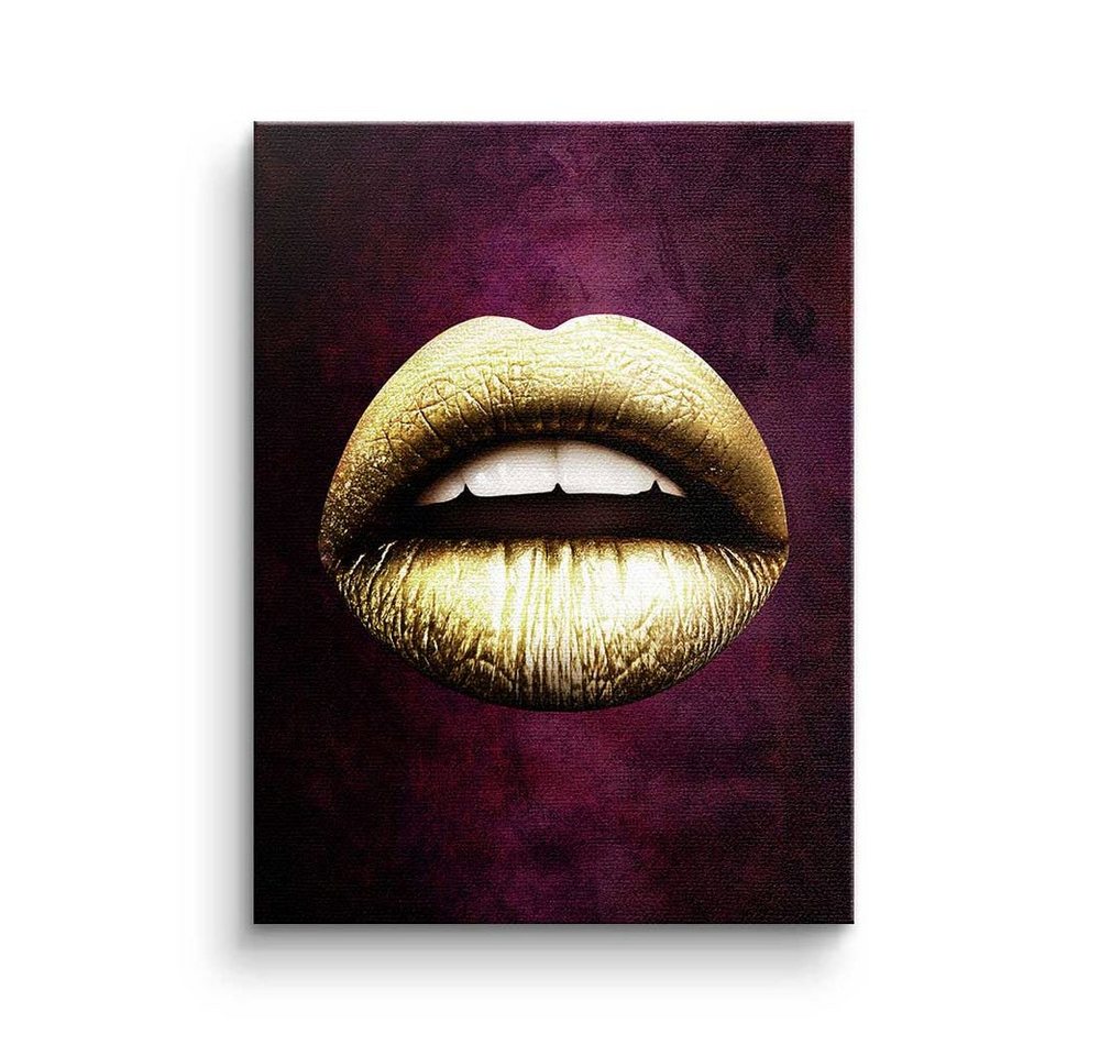DOTCOMCANVAS® Leinwandbild, Premium Leinwandbild - Pop Art - Lippen X Red & Gold - modernes Wand von DOTCOMCANVAS®