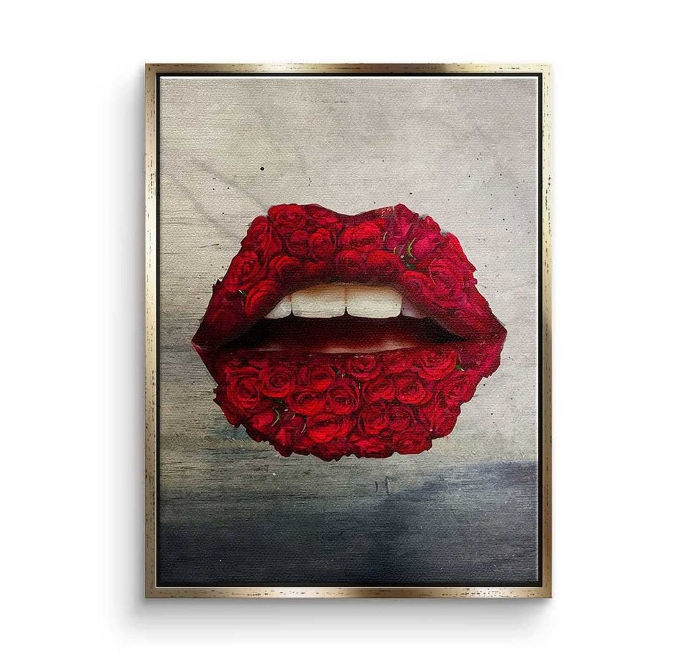 DOTCOMCANVAS® Leinwandbild, Premium Leinwandbild - Pop Art - Lippen X Rosen - modernes Wandbild von DOTCOMCANVAS®