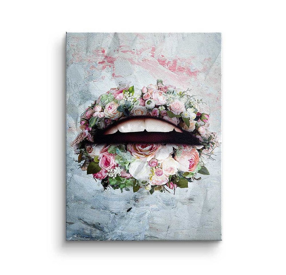 DOTCOMCANVAS® Leinwandbild, Premium Leinwandbild - Pop Art - Lips & Flowers - modernes Wandbild von DOTCOMCANVAS®