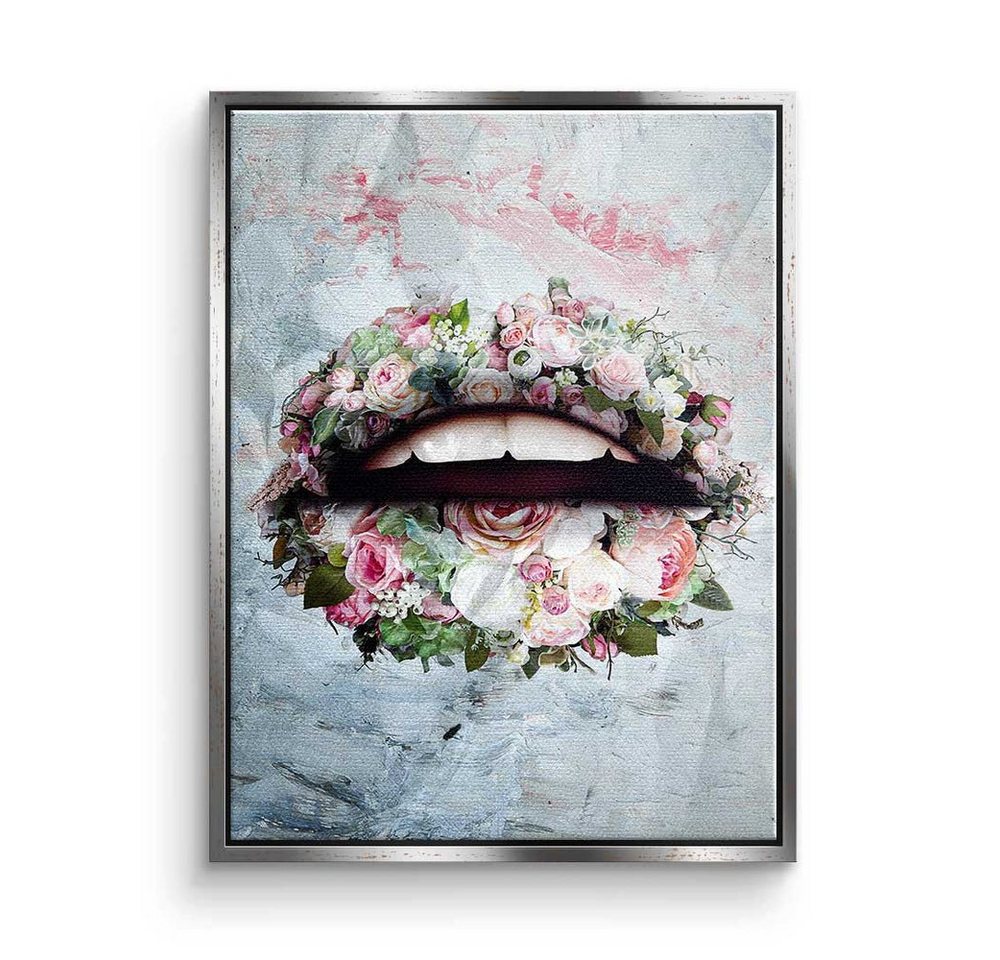 DOTCOMCANVAS® Leinwandbild, Premium Leinwandbild - Pop Art - Lips & Flowers - modernes Wandbild von DOTCOMCANVAS®