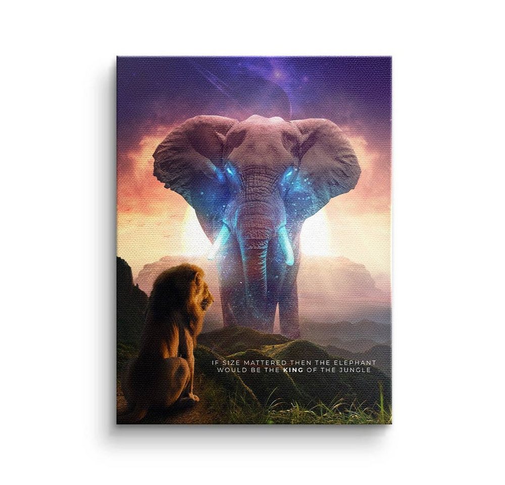 DOTCOMCANVAS® Leinwandbild, Premium Motivationsbild - Löwe und Elephant - True King von DOTCOMCANVAS®