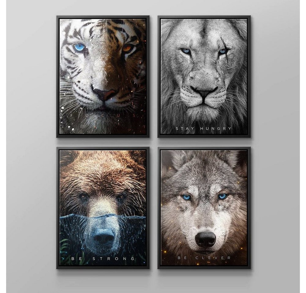 DOTCOMCANVAS® Leinwandbild ANIMAL FACE - Leinwand 4x, Englisch, Reduziert - Wandbild Bundle - Animal Face von DOTCOMCANVAS®