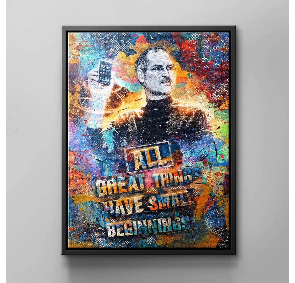 DOTCOMCANVAS® Leinwandbild All great things have small beginnings, Leinwand Wandbild Steve Jobs Motivationszitat rot orange blau bunt A von DOTCOMCANVAS®