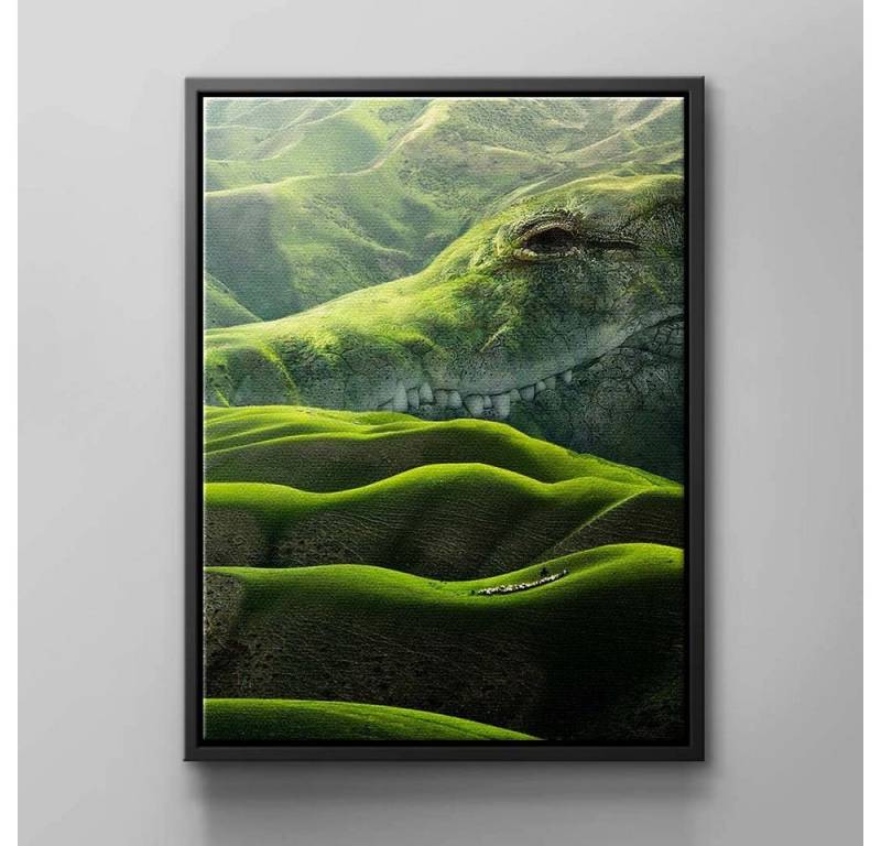 DOTCOMCANVAS® Leinwandbild Alligator Landscape, Wandbild Natur Alligator Zahn Berg Grün Alligator Landscape von DOTCOMCANVAS®
