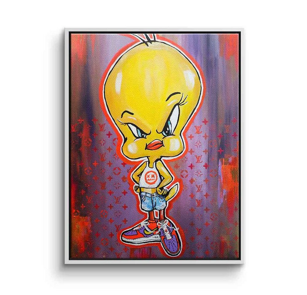 DOTCOMCANVAS® Leinwandbild Angry Tweety, Leinwandbild Angry Tweety Comic Pop Art Porträt gelb lila rot von DOTCOMCANVAS®