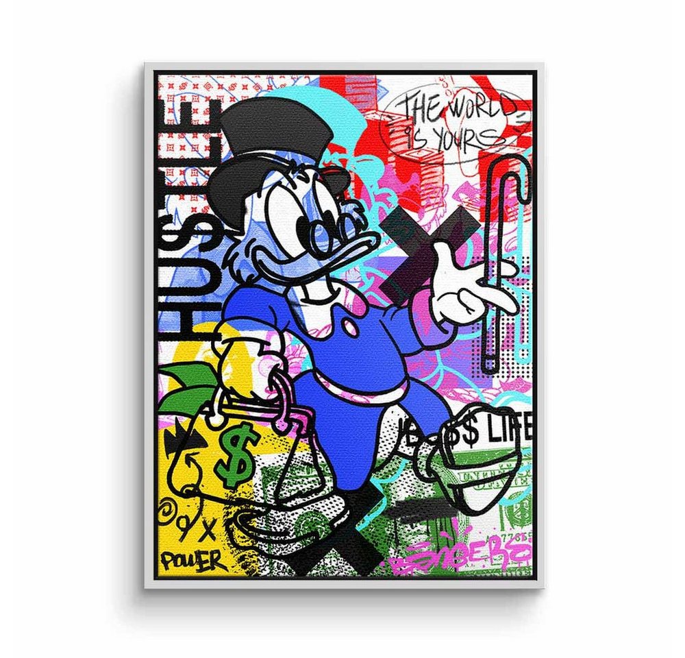 DOTCOMCANVAS® Leinwandbild BO$$ LIFE, Dagobert Duck Leinwandbild Comic Pop Art Geld Graffiti hustle von DOTCOMCANVAS®