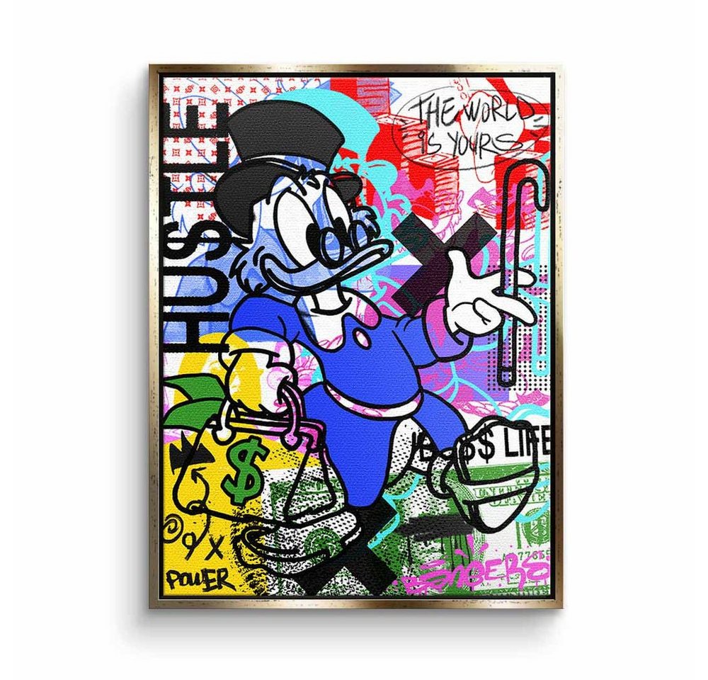 DOTCOMCANVAS® Leinwandbild BO$$ LIFE, Dagobert Duck Leinwandbild Comic Pop Art Geld Graffiti hustle von DOTCOMCANVAS®