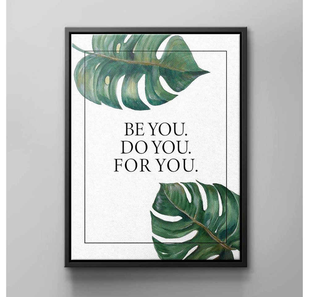 DOTCOMCANVAS® Leinwandbild Be You, Wandbild Motivationszitat grün weißes Blatt Be You von DOTCOMCANVAS®