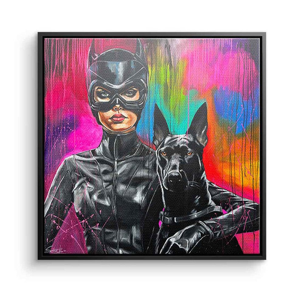 DOTCOMCANVAS® Leinwandbild Best Friend, Leinwandbild Best Friend Catwoman Malerei Dobermann schwarz Kunstdruck von DOTCOMCANVAS®