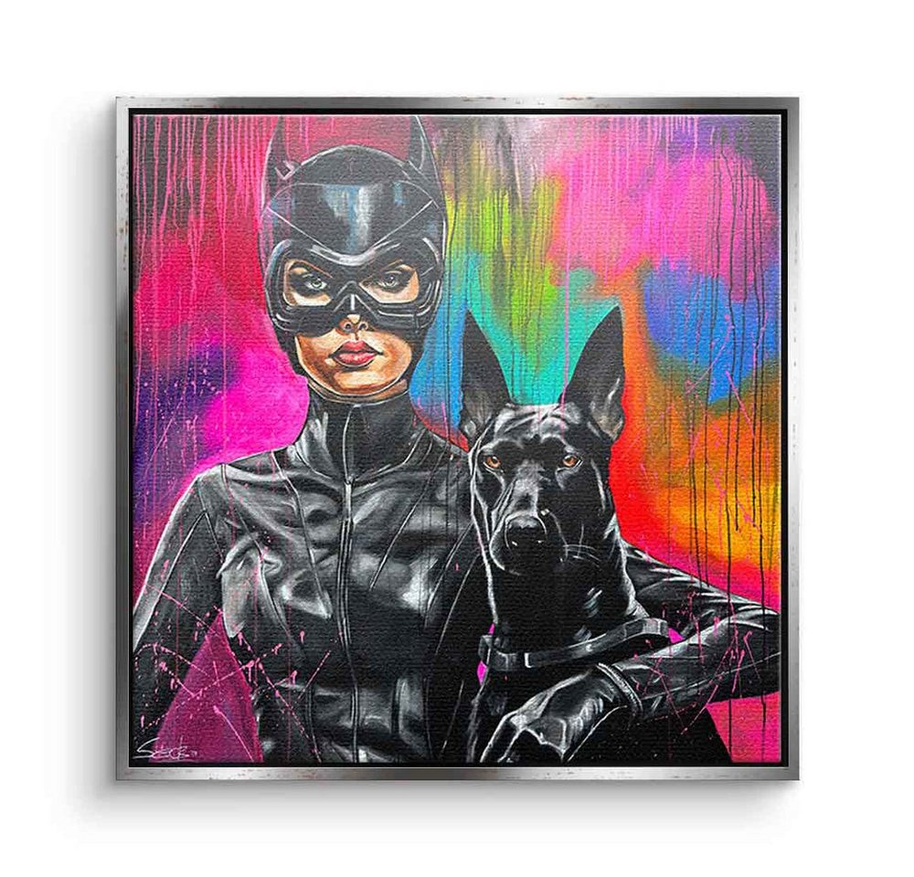 DOTCOMCANVAS® Leinwandbild Best Friend, Leinwandbild Best Friend Catwoman Malerei Dobermann schwarz Kunstdruck von DOTCOMCANVAS®