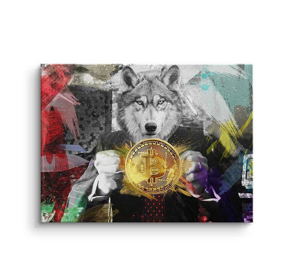 DOTCOMCANVAS® Leinwandbild Bitcoin Wolf, Premium Leinwandbild - Crypto - Bitcoin Wolf - Trading - Motivation von DOTCOMCANVAS®