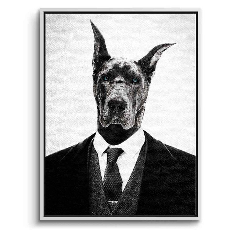 DOTCOMCANVAS® Leinwandbild Black Dog, Leinwandbild Black Dog Porträt Dobermann schwarz grau Druck Wandbild von DOTCOMCANVAS®