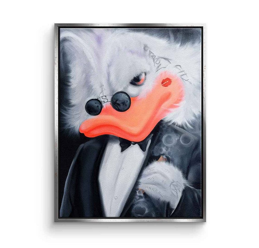 DOTCOMCANVAS® Leinwandbild Cigarette Duck, Leinwandbild Duck Pop Art Comic Porträt Cigarette Duck weiß schwarz von DOTCOMCANVAS®