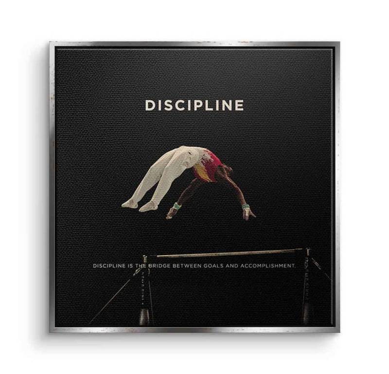 DOTCOMCANVAS® Leinwandbild Discipline #Turnen 2 - Quadrat Edition, Leinwandbild Discipline Motivation Spruch Kunstdruck Wandbild von DOTCOMCANVAS®