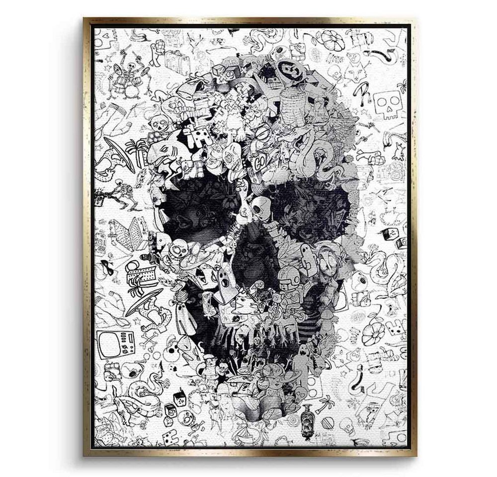 DOTCOMCANVAS® Leinwandbild Doodle Puzzle, Leinwandbild Doodle Puzzle Skull Totenkopf Portrait Wandbild von DOTCOMCANVAS®