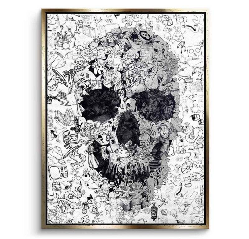 DOTCOMCANVAS® Leinwandbild Doodle Puzzle, Leinwandbild Doodle Puzzle Skull Totenkopf Portrait Wandbild von DOTCOMCANVAS®
