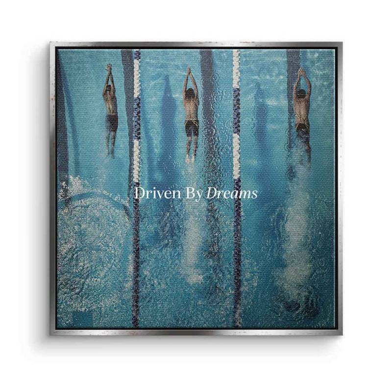 DOTCOMCANVAS® Leinwandbild Driven by dreams #Swiming - Quadrat Edition, Leinwandbild Swiming Motivation Kunstdruck Wandbild von DOTCOMCANVAS®