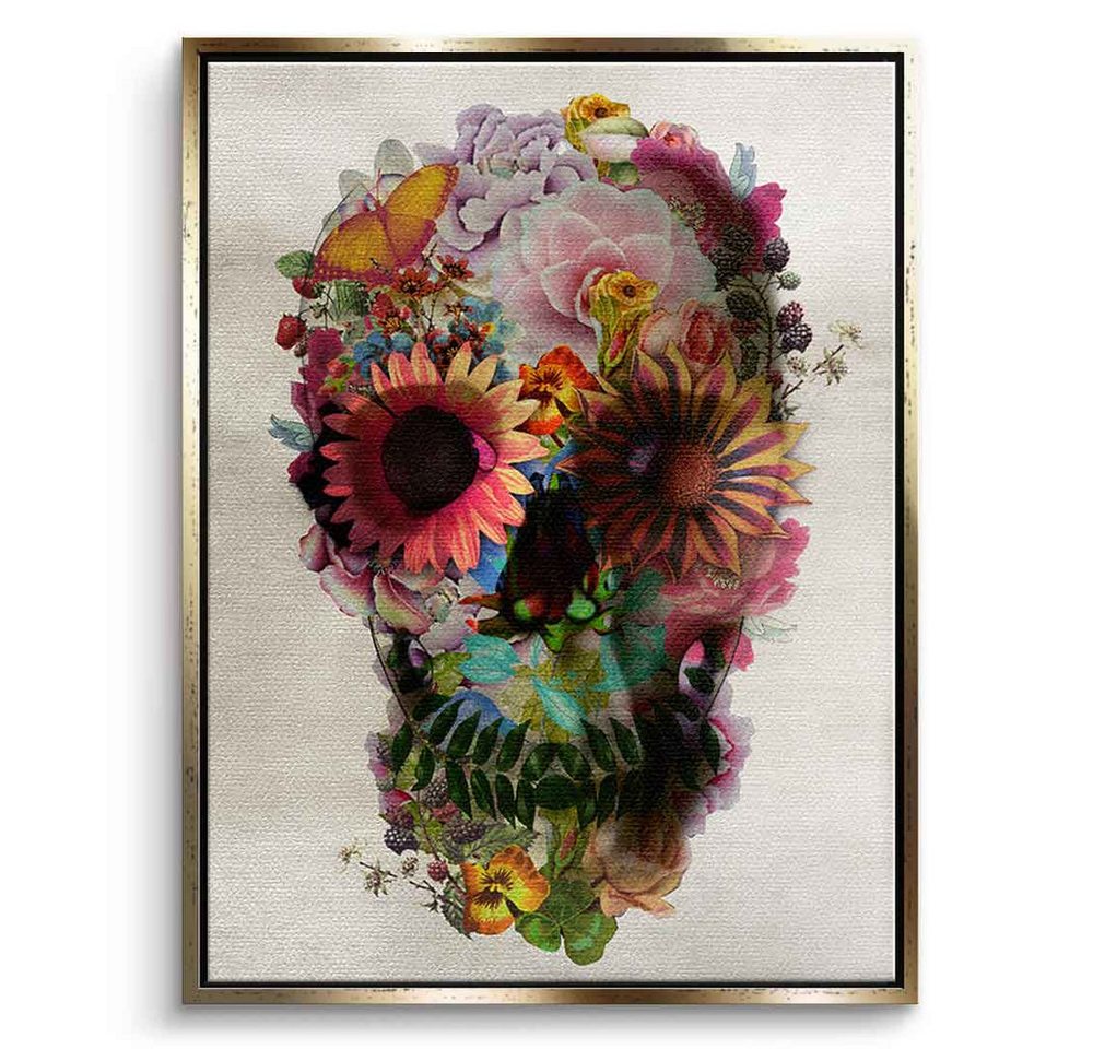 DOTCOMCANVAS® Leinwandbild Flower Skull 2, Leinwandbild Flower Skull 2 Totenkopf Portrait Wandbild von DOTCOMCANVAS®