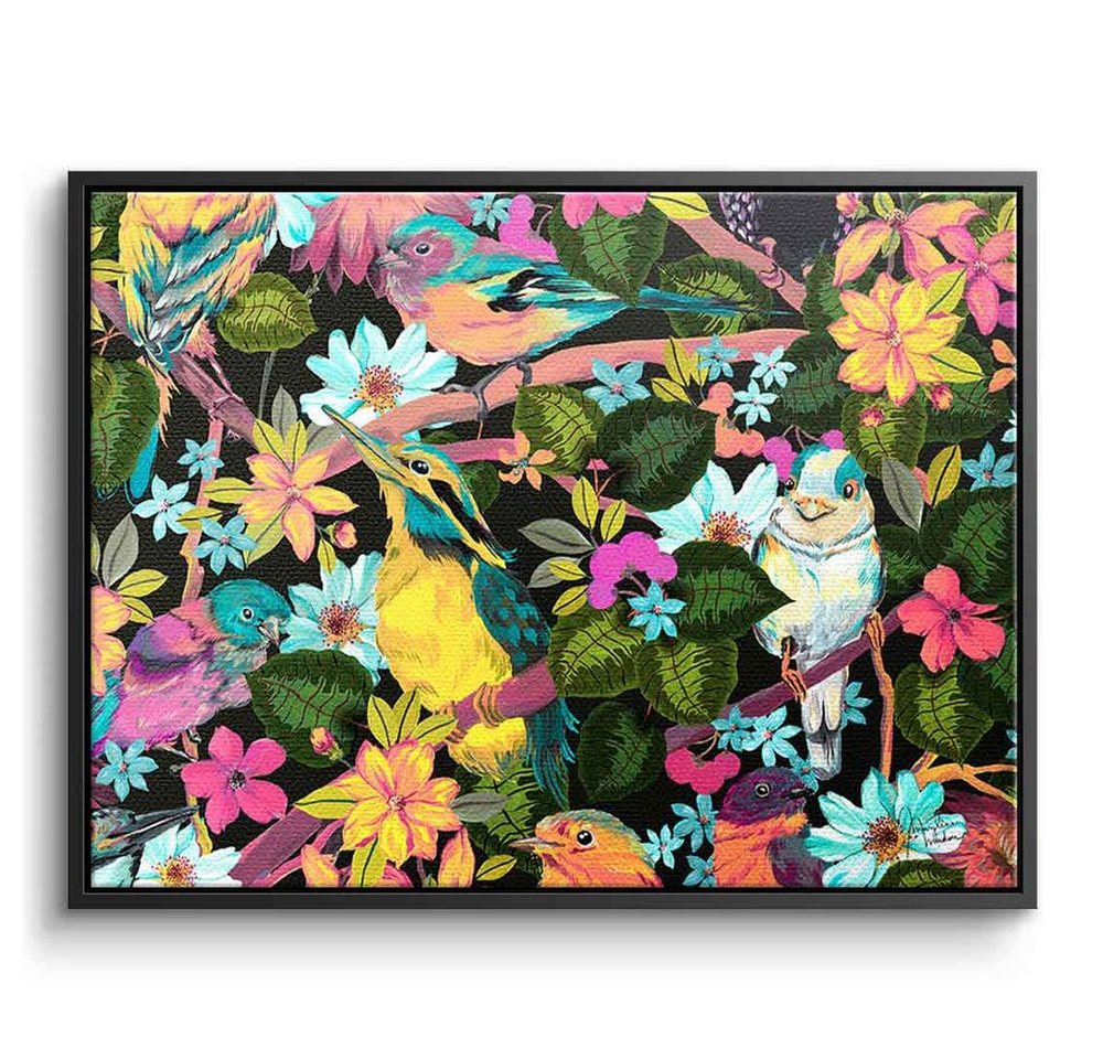 DOTCOMCANVAS® Leinwandbild Flowers and Birds, Leinwandbild Flowers Birds Blumen Vögel Tiere Pflanzen floral Wandbild von DOTCOMCANVAS®