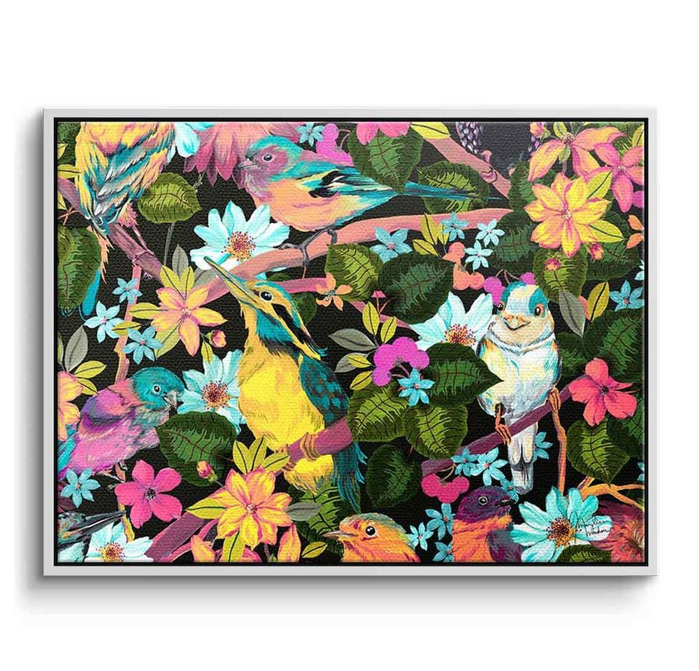 DOTCOMCANVAS® Leinwandbild Flowers and Birds, Leinwandbild Flowers Birds Blumen Vögel Tiere Pflanzen floral Wandbild von DOTCOMCANVAS®