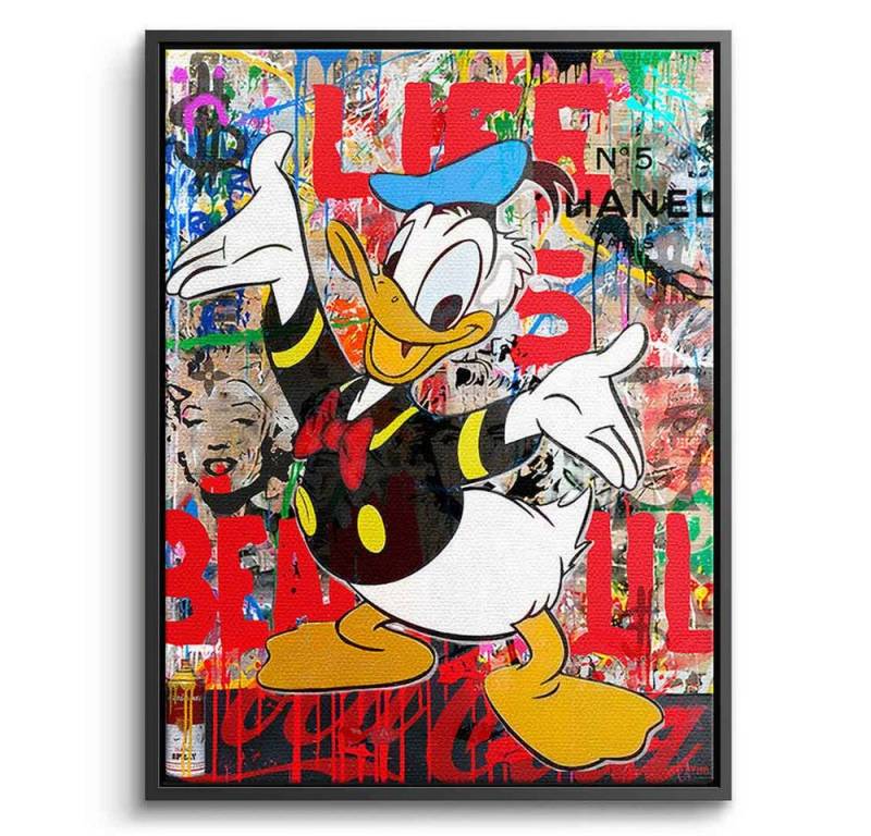 DOTCOMCANVAS® Leinwandbild Happy Duck, Leinwandbild Happy Duck Pop Art Wandbild Kunstdruck von DOTCOMCANVAS®