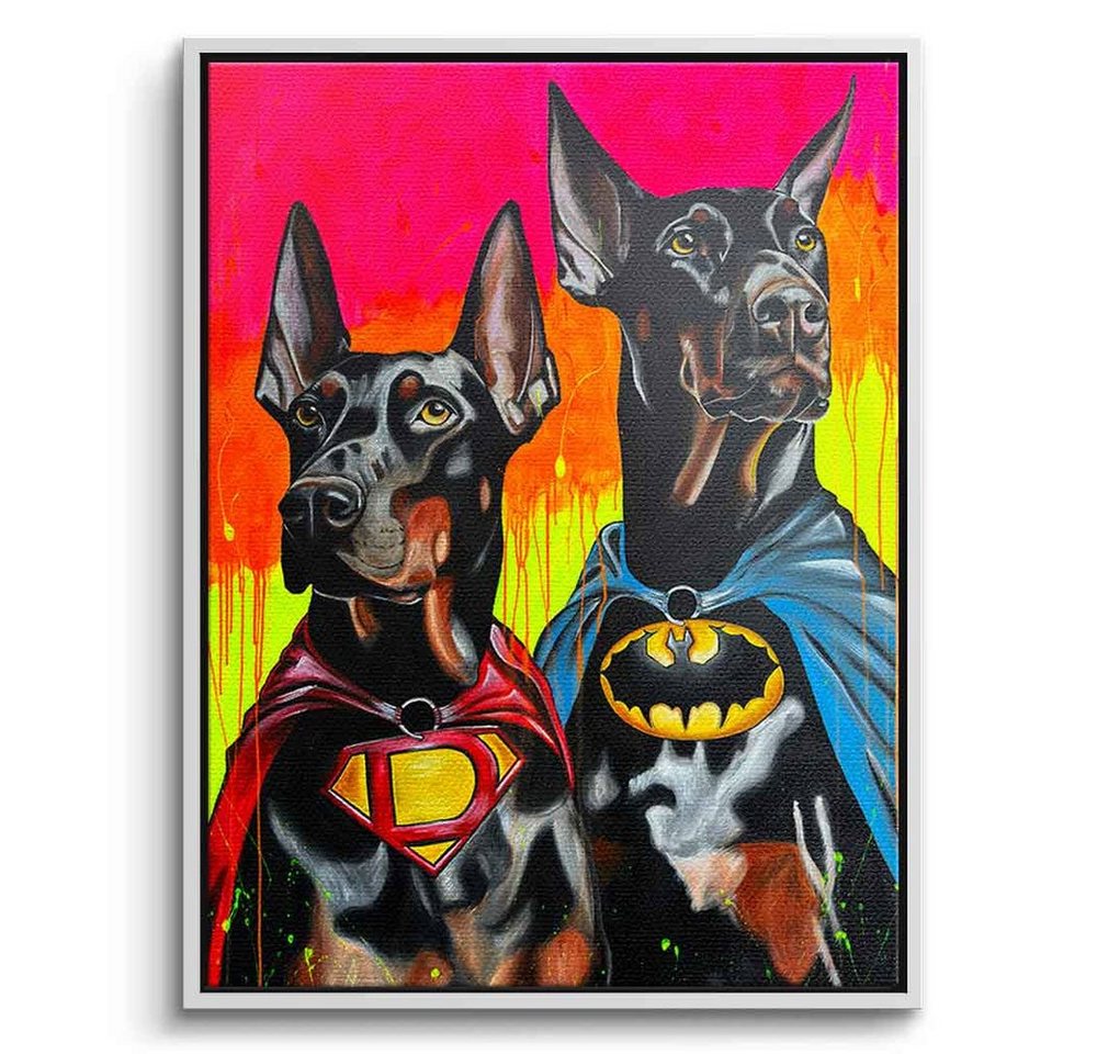 DOTCOMCANVAS® Leinwandbild Hero Dogs, Leinwandbild Batman Superman Hero Dogs Comic Pop Art Druck Wandbild von DOTCOMCANVAS®