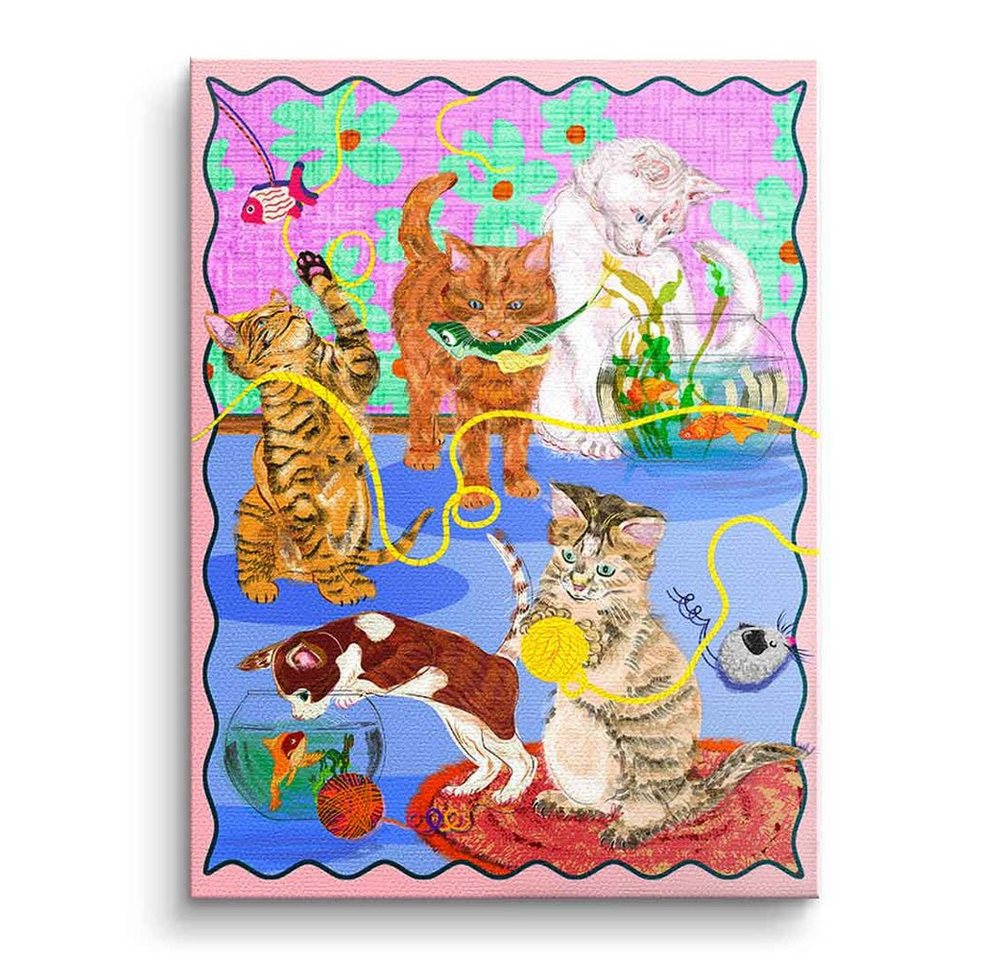 DOTCOMCANVAS® Leinwandbild Kitten Playground, Leinwandbild Kitten Playground Katzen spielen bunt Wandbild von DOTCOMCANVAS®