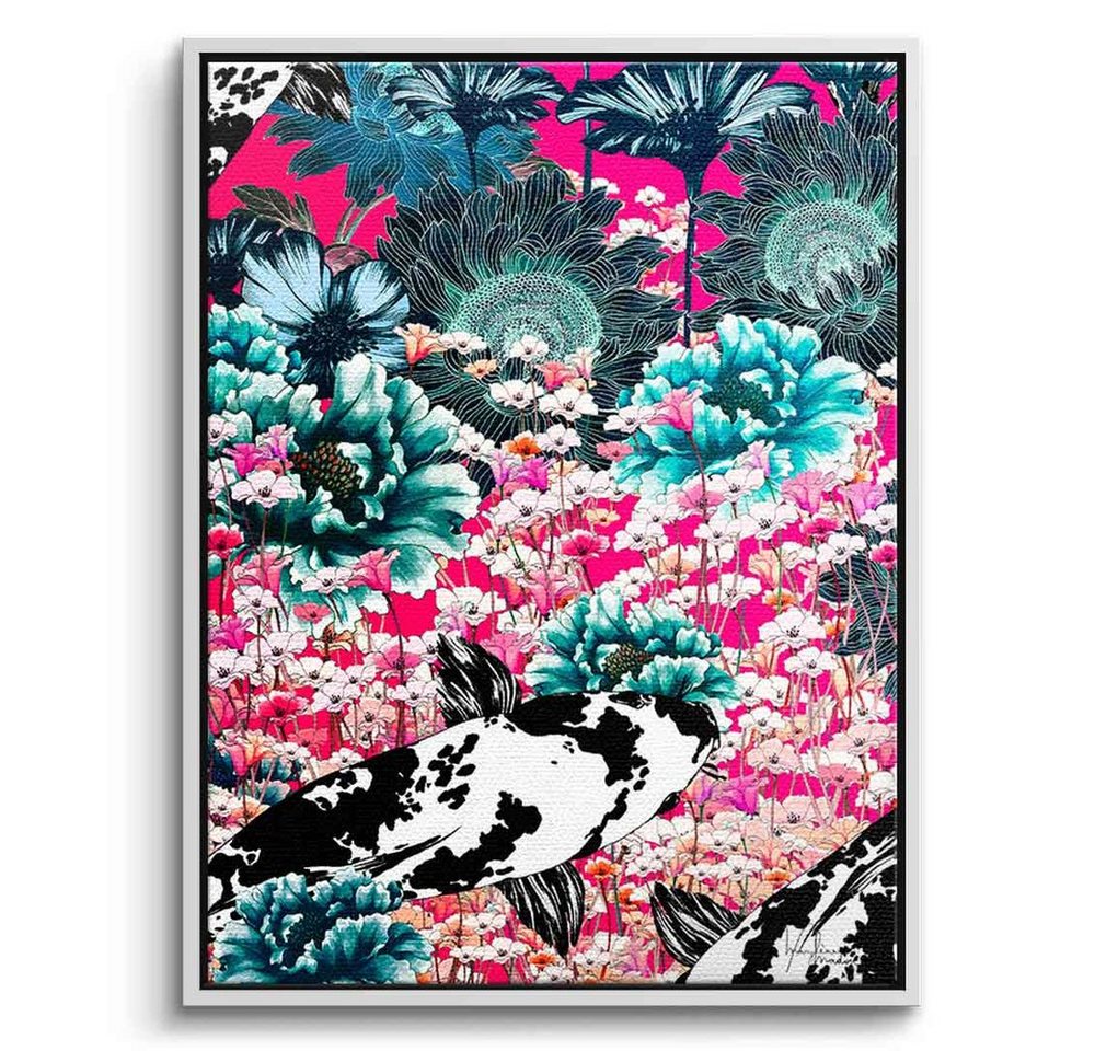 DOTCOMCANVAS® Leinwandbild Koi Japan Sun, Leinwandbild Koi Japan Sun Koi Fische Blumen grün rosa pink Wandbild von DOTCOMCANVAS®