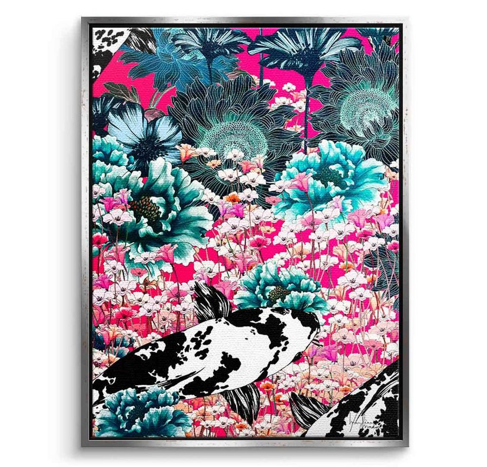 DOTCOMCANVAS® Leinwandbild Koi Japan Sun, Leinwandbild Koi Japan Sun Koi Fische Blumen grün rosa pink Wandbild von DOTCOMCANVAS®