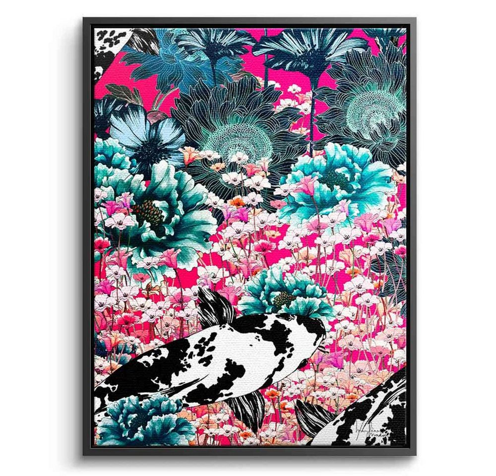 DOTCOMCANVAS® Leinwandbild Koi Japan Sun, Leinwandbild Koi Japan Sun Koi Fische Blumen grün rosa pink Wandbild von DOTCOMCANVAS®