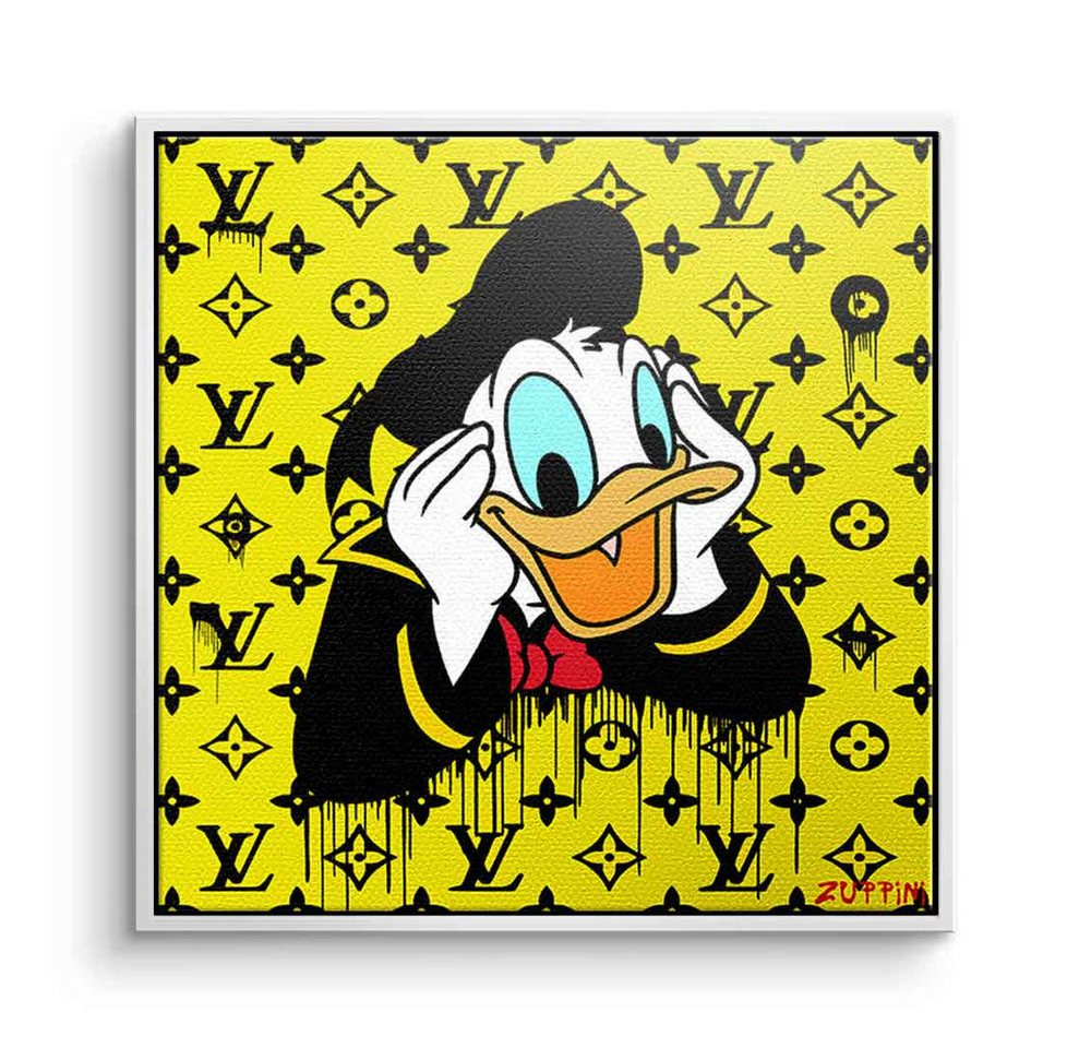 DOTCOMCANVAS® Leinwandbild LV Donald, Leinwandbild Donald Duck Louis Vuitton gelb edel luxus Comic Cartoon von DOTCOMCANVAS®