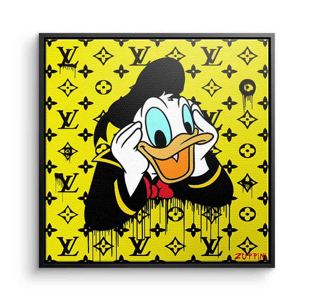 DOTCOMCANVAS® Leinwandbild LV Donald, Leinwandbild Donald Duck Louis Vuitton gelb edel luxus Comic Cartoon von DOTCOMCANVAS®