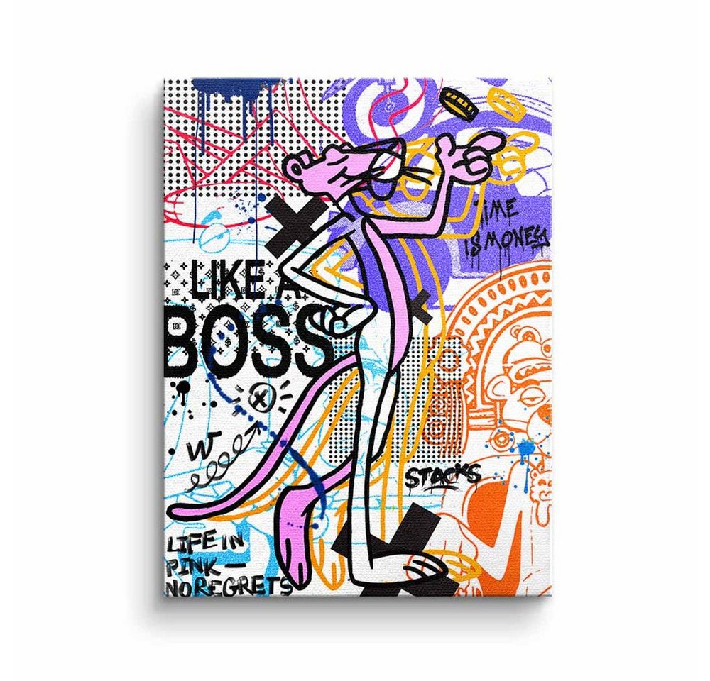 DOTCOMCANVAS® Leinwandbild Life in Pink, Der rosarote Panther Leinwandbild Pop Art Comic Graffiti Life in Pink von DOTCOMCANVAS®