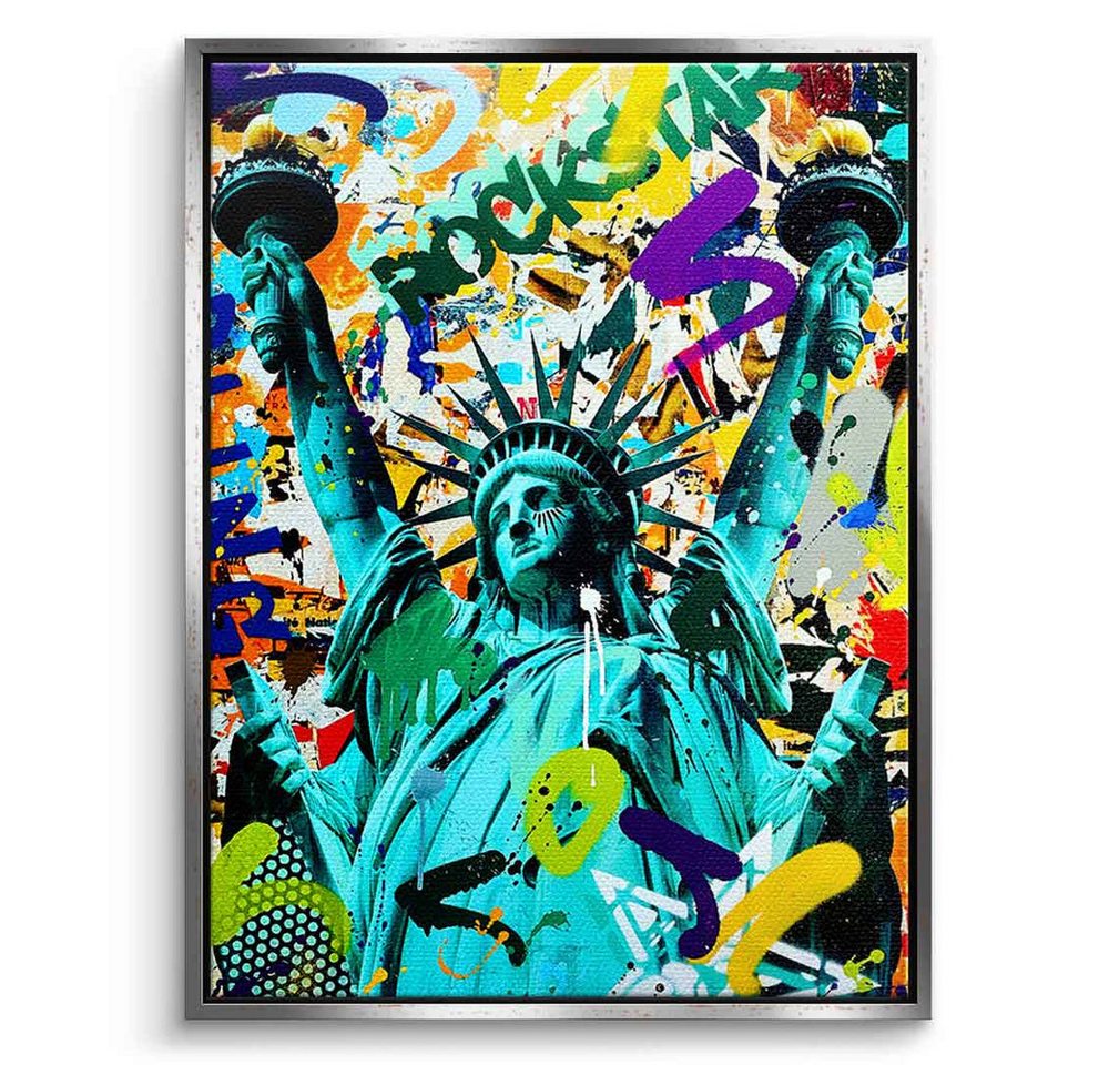 DOTCOMCANVAS® Leinwandbild Like A Rockstar XL, Leinwandbild Statue of Liberty Freiheitsstatue Pop Art grün von DOTCOMCANVAS®