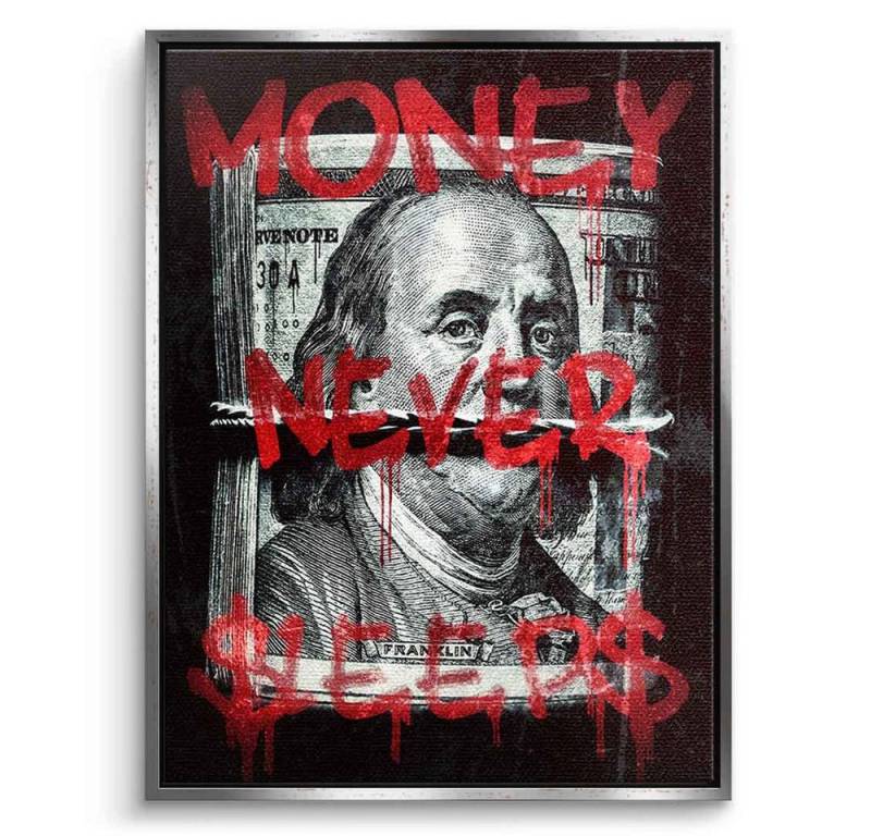DOTCOMCANVAS® Leinwandbild Money Never Sleps 3.0, Leinwandbild Money Never Sleps 3.0 Pop Art Wandbild Kunstdruck von DOTCOMCANVAS®