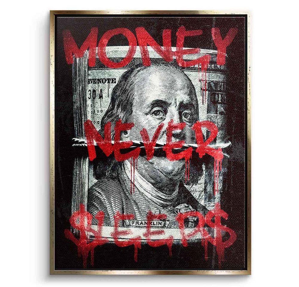 DOTCOMCANVAS® Leinwandbild Money Never Sleps 3.0, Leinwandbild Money Never Sleps 3.0 Pop Art Wandbild Kunstdruck von DOTCOMCANVAS®
