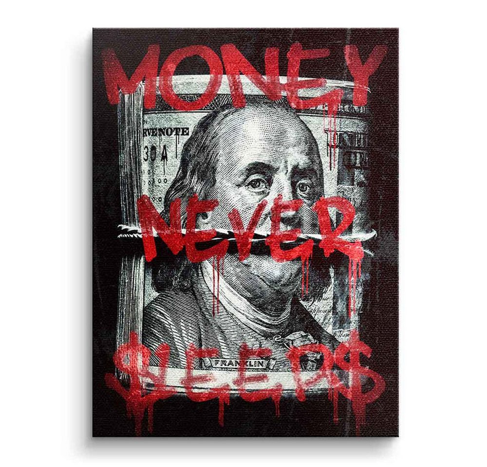 DOTCOMCANVAS® Leinwandbild Money Never Sleps 3.0, Leinwandbild Money Never Sleps 3.0 Pop Art Wandbild Kunstdruck von DOTCOMCANVAS®
