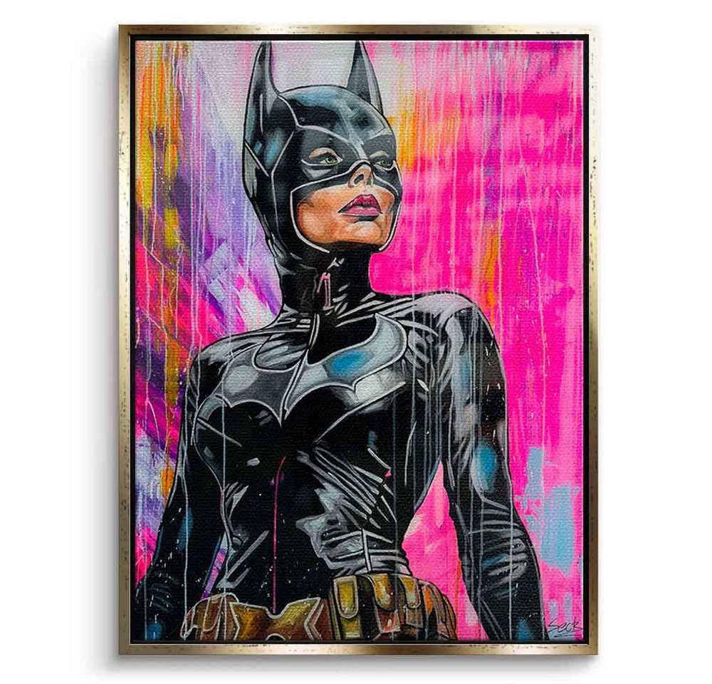 DOTCOMCANVAS® Leinwandbild Pink Frozen, Leinwandbild Pink Frozen Catwoman pink schwarz Comic Kunstdruck von DOTCOMCANVAS®