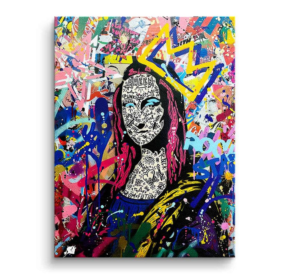 DOTCOMCANVAS® Leinwandbild QUEEN MONA OK, Leinwandbild Mona Lisa Portrait Pop Art Wandbild Kunstdruck von DOTCOMCANVAS®