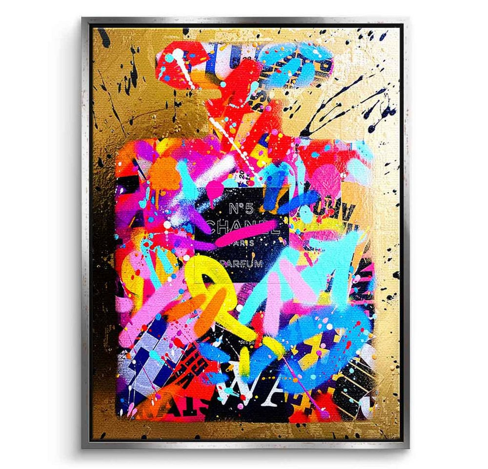 DOTCOMCANVAS® Leinwandbild STREETY GOLD FRAGRANCE, Leinwandbild Chanel N 5 FRAGRANCE Pop Art Wandbild Kunstdruck von DOTCOMCANVAS®