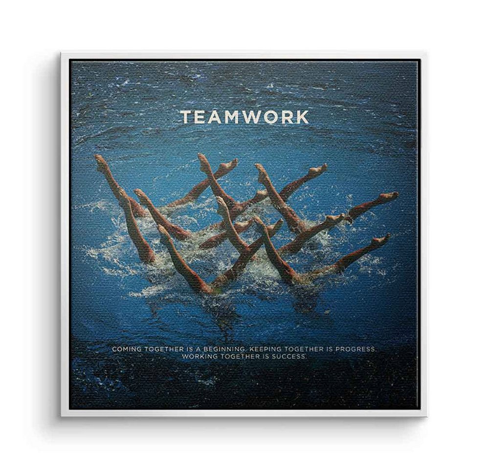 DOTCOMCANVAS® Leinwandbild Teamwork #Schwimmen - Quadrat Edition, Leinwandbild Teamwork Motivation Spruch Kunstdruck Wandbild von DOTCOMCANVAS®